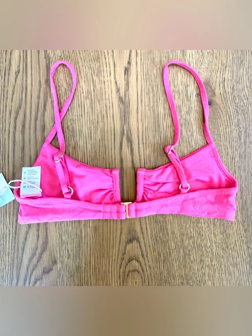 L*Space Peyton Bikini Top Hot Pink Floral Textured Ring Bralette Swim NWT